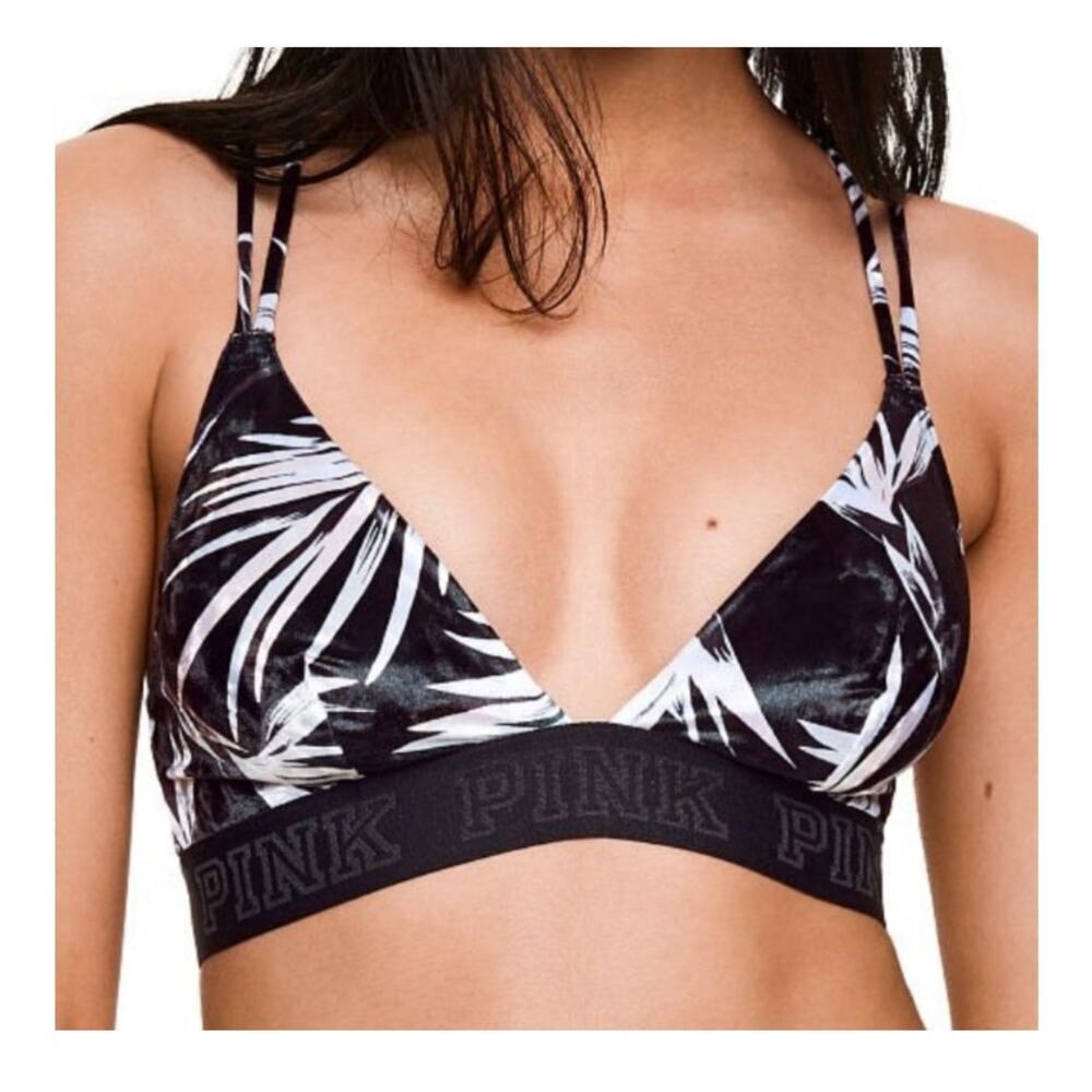 Victorias Secret PINK Palm Leaf Velour Strappy Bralette Size Large
